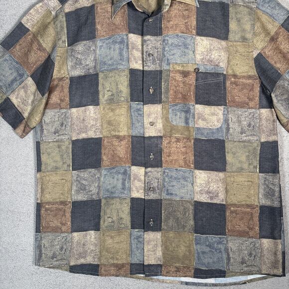 Georg Roth Of Germany Shirt Mens Size XL Plaid Abstract Water Colors Artsy Retro - Picture 2 of 15